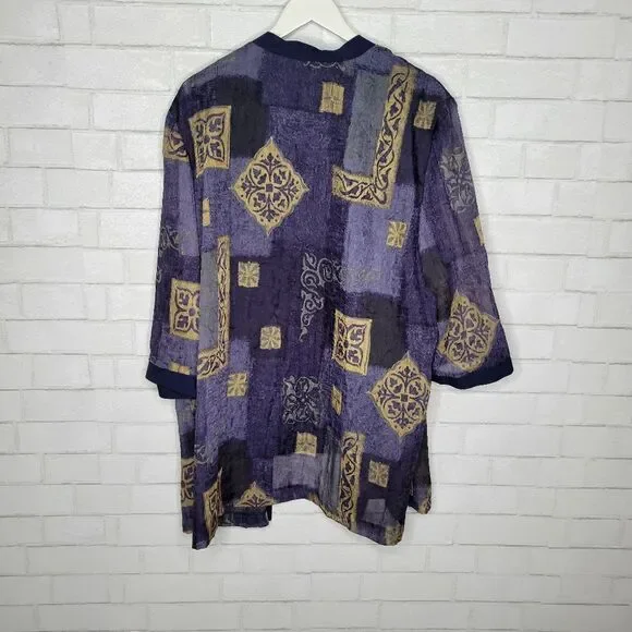 Dressbarn VINTAGE 90s Blue Green Chiffon Cardigan Blouse - Picture 4 of 4